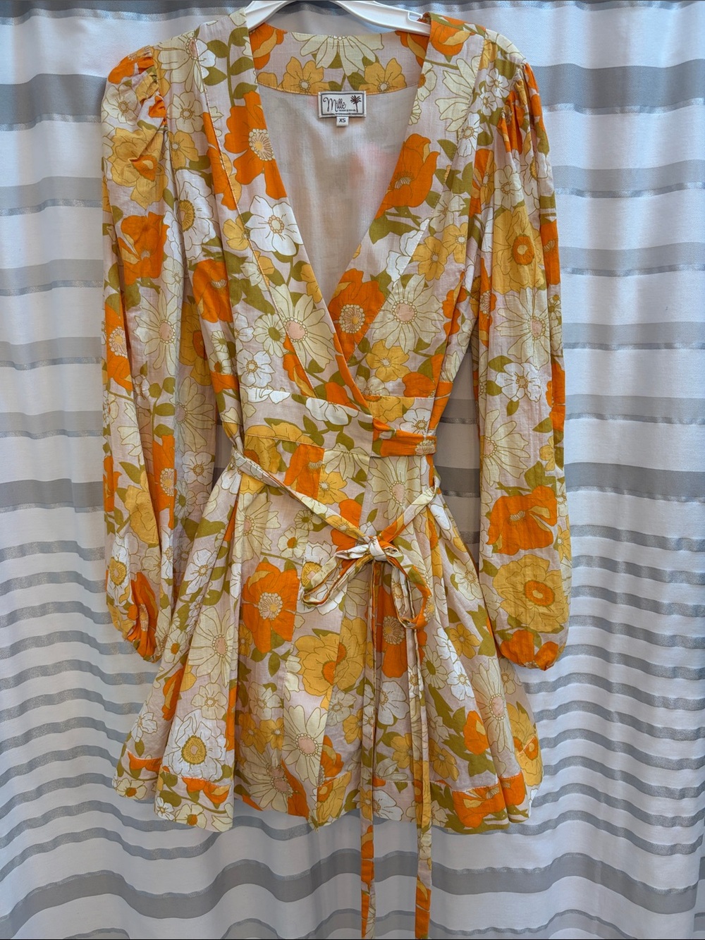 Mille Orange and Cream Floral Wrap Mini Dress